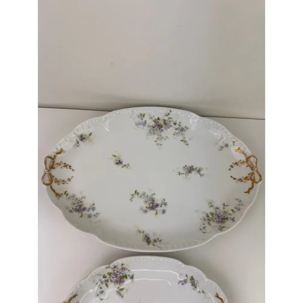2 LIMOGES Antique CH Field Haviland Purple Flower Gold Accent Scalloped Platters
